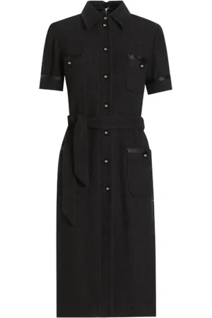 Dolce & Gabbana Kjole, Dame, Sort, XS, Sort skjortekjole med bælte