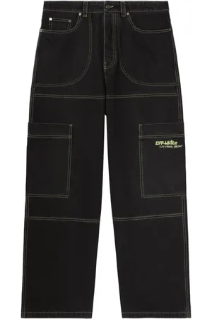 OFF-WHITE Jeans, Herre, Sort, W33, Sorte Jeans med Broderet Logo