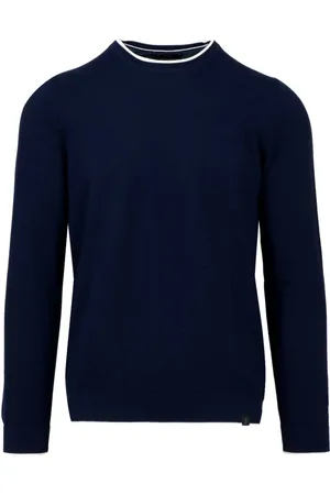 FAY Strik, Herre, Blå, 4XL, Bomuld, Blå Bomuld Rund Hals Sweater