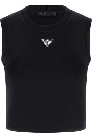 Guess Strik, Dame, Sort, XS, Alexia Tank Top med Strass Logo