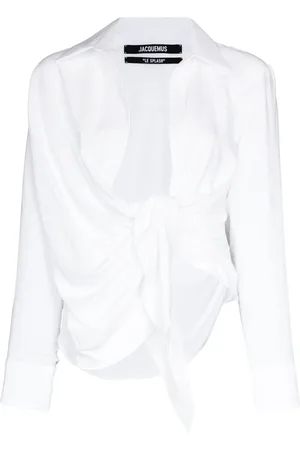 Jacquemus Bluser & Skjorter, Dame, Hvid, XS, Hvid Draperet Skjorte med Knudedetalje