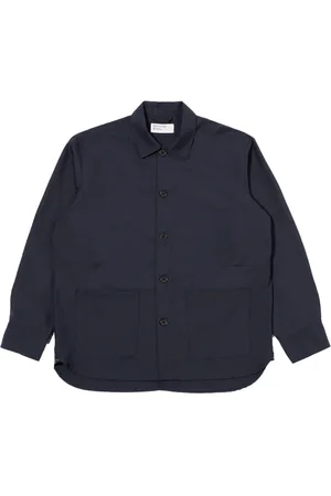 Universal Works Jakke, Herre, Blå, 2XL, Uld, Marineblå Overshirt med buet kant
