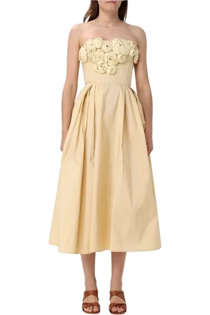 Elisabetta Franchi Kjole, Dame, Gul, S, Bomuld, Blomstret Applique Midi Kjole