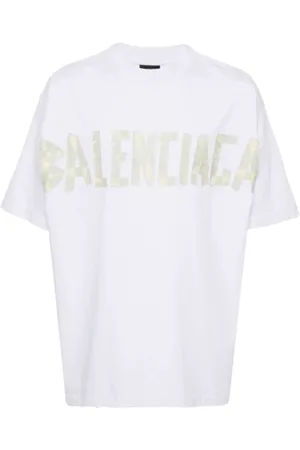 Balenciaga Top, Herre, Hvid, S, Bomuld, Logo Tape Bomuld T-shirt