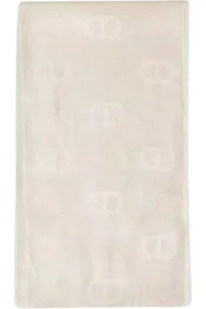 Twin-Set Tilbehør, Dame, Hvid, ONE SIZE, Bomuld, Lurex Logo Jacquard Bomuld Tørklæde
