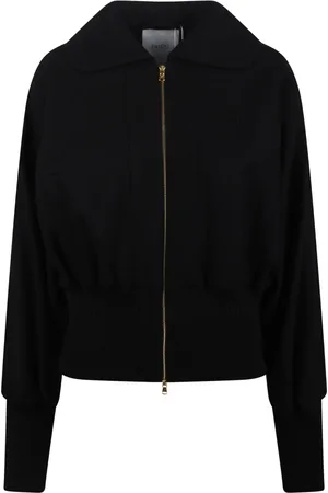 Patou Sweathshirts & Hoodies, Dame, Sort, M, Uld, Elegant Bomberjakke med Fransk Krave