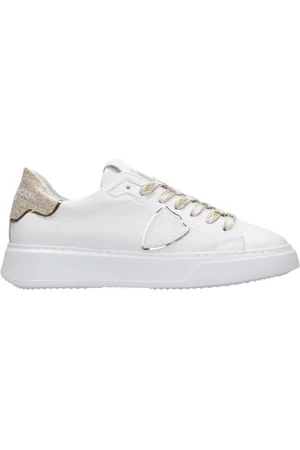 Philippe model Sko, Dame, Hvid, 37 EU, Læder, Hvide lædersneakers med glitterpatch