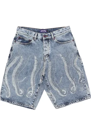 Octopus Shorts, Herre, Blå, W32, Denim, Denim Loose Shorts med Tentacoli Print