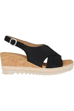 Gabor Sko, Dame, Sort, 40 1/2 EU, Læder, Sort kile sandal med flotte detaljer