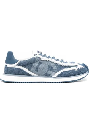 Dolce & Gabbana Sko, Dame, Blå, 39 EU, Læder, Blå Sneakers med Front Lace-Up