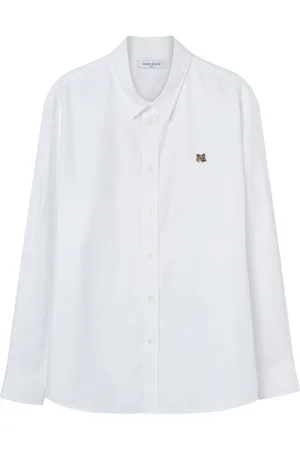 Maison Kitsuné Skjorte, Herre, Hvid, XL, Broderet Logo Hvid Skjorte