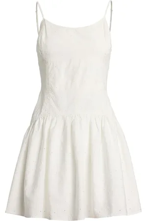 Ralph Lauren Kjole, Dame, Hvid, M, Bomuld, Hvid Broderet A-linje Kjole