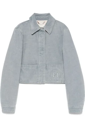 Fendi Jakke, Dame, Blå, XS, Denim, Cerulean Denim Jakke Trykknap Front
