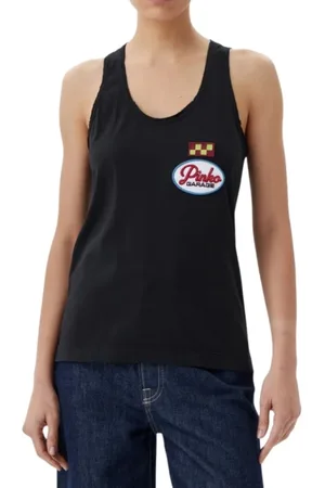 Pinko Top, Dame, Sort, M, Bomuld, Sort Bomulds T-shirt med Logo