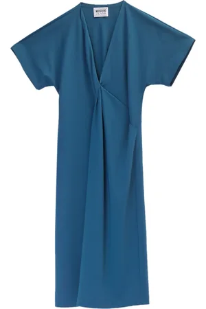 Moschino Kjole, Dame, Grøn, XS, Polyester, Kortærmet Kjole med V-Hals
