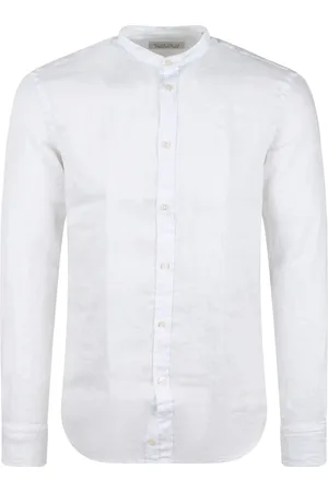 Brian Dales Skjorte, Herre, Hvid, XS, Linned, Linnedskjorte med ståkrave