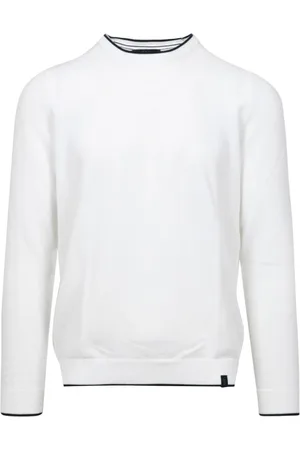 FAY Strik, Herre, Hvid, 2XL, Bomuld, Bomuld Rund Hals Langærmet Sweatshirt
