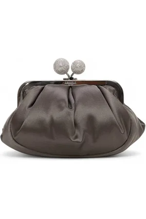 Max Mara Taske, Dame, Grå, ONE SIZE, Uld, Lille Satin Skuldertaske med Rhinsten