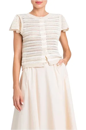 Twin-Set Strik, Dame, Lyserød, S, Hvid Blomstret Sweater med Knapper