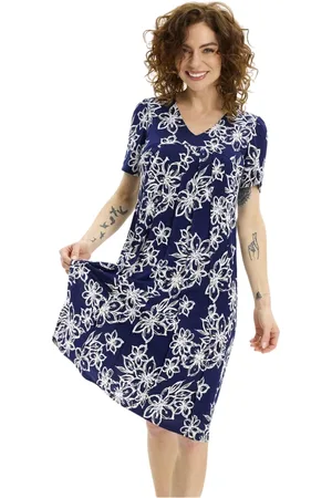 In Front Kjole, Dame, Blå, S, Polyester, Kortærmet Navy Kjole med V-Hals