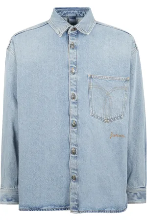 Fiorucci Skjorte, Herre, Blå, L, Denim, Broderet denim skjorte i lyseblå