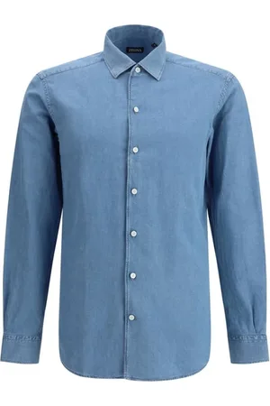 Ermenegildo Zegna Skjorte, Herre, Blå, M, Denim, Klassisk Denim Skjorte med Knaplukning