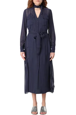 Twin-Set Kjole, Dame, Blå, 2XS, Polyester, Blå Elegant Midi Bæltet Kjole
