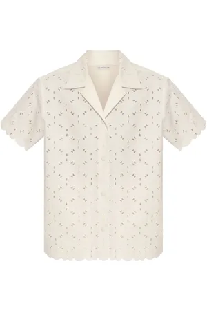 Moncler Bluser & Skjorter, Dame, Hvid, XS, Bomuld, Hvid Broderet Bomuld Skjorte