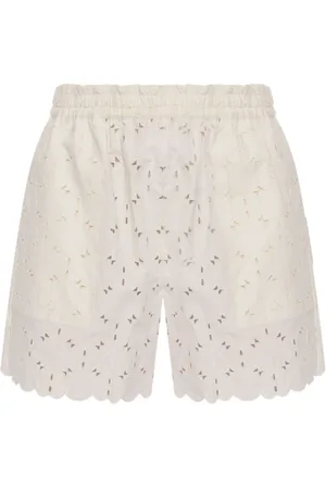 Moncler Shorts, Dame, Hvid, S, Bomuld, Broderede Ivory Bomuld Shorts