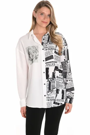 Frank Lyman Bluser & Skjorter, Dame, Flerfarvet, 2XL, Polyester, Offwhite Vævet Bluse med Malerisk Print
