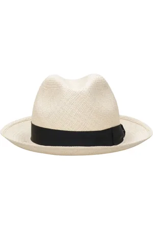 Borsalino Tilbehør, Herre, , 58 CM, Strå Panama Hat med Kontrasterende Hovedbånd