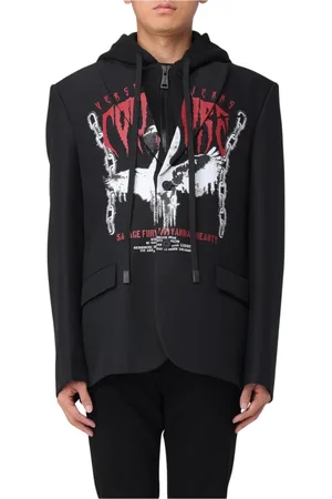 VERSACE Jakke, Herre, Sort, XL, Grafisk Print Hættet Blazer Mænd Sort