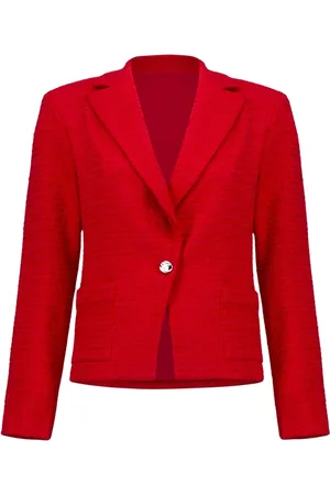 Joseph Ribkoff Jakke, Dame, Rød, XL, Bomuld, Tekstureret Bouclé Blazer med Lommer