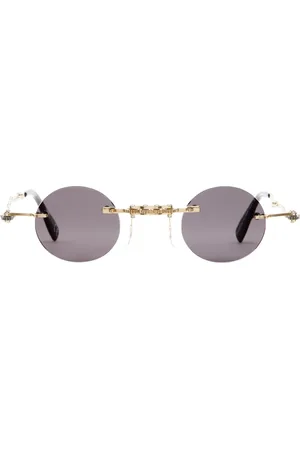 KUBORAUM Tilbehør, Dame, Gul, ONE SIZE, Uld, Guld Rimless Solbriller med Grå Linse
