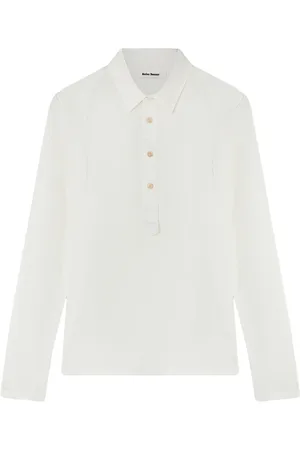 WALES BONNER Top, Herre, Hvid, L, Bomuld, Hvid Langærmet Poloshirt