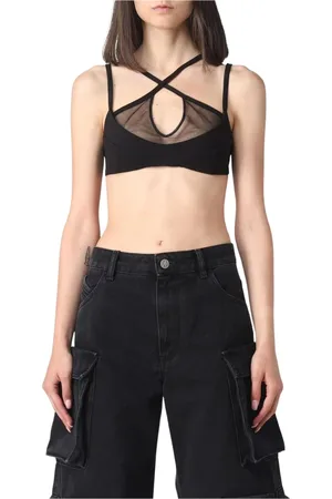 The Attico Top, Dame, Sort, S, Rayon, Sort Mesh Crop Top