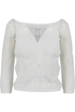Alberta Ferretti Bluser & Skjorter, Dame, Hvid, 2XS, Uld, Netstrikbluse i viskose Bianco