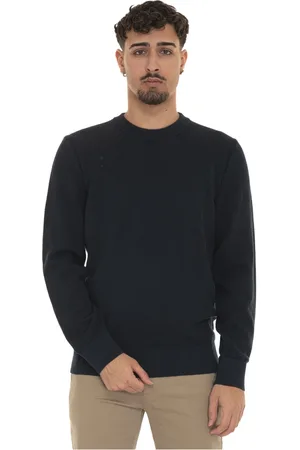 HUGO BOSS Strik, Herre, Blå, 2XL, Bomuld, Tekstureret Rundhalset Bomuldspullover