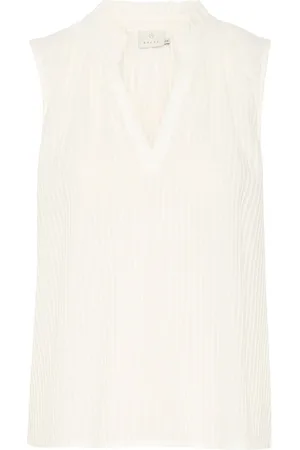 Kaffe Top, Dame, Hvid, M, Bomuld, Stribet Feminin Top med V-Hals