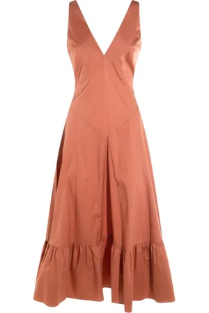 Twin-Set Kjole, Dame, , M, Bomuld, Brun Bomuld Midi Kjole med V-Hals