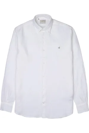 BROOKSFIELD Skjorte, Herre, Hvid, 2XL, Linned, Linned Skjorte med knaplukning