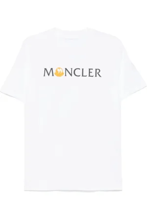 Moncler Top, Herre, Hvid, 2XL, Bomuld, Logo Print Crew Neck T-shirt
