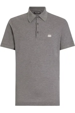 Dolce & Gabbana Top, Herre, Grå, 3XL, Bomuld, Grå Polo Skjorte med Logo Plaque