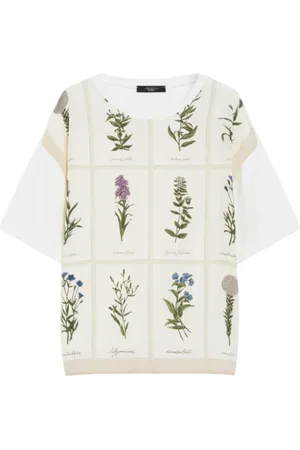 Max Mara Top, Dame, Hvid, S, Bomuld, Silketrykt Oversized T-shirt Hvid