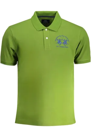 La Martina Top, Herre, Grøn, M, Bomuld, Grøn Bomuldspoloshirt med Korte Ærmer
