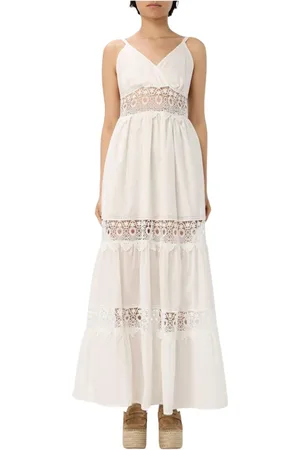 Kaos Kjole, Dame, Hvid, S, Bomuld, Blonde Maxi Kjole Elegant