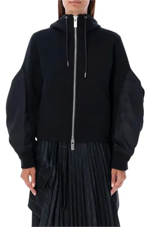 SACAI Sweathshirts & Hoodies, Dame, Sort, L, Bomuld, Sort Zip-Up Hættetrøje Jakke