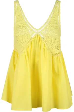 P.A.R.O.S.H. Top, Dame, Gul, XS, Bomuld, Broderet hæklet top - V-hals, ærmeløs