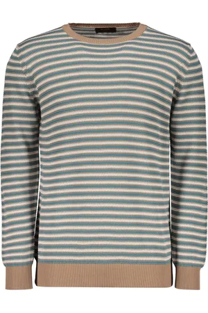 MOORER Strik, Herre, Flerfarvet, XL, Bomuld, Stribet bomulds sweater med ribkanter