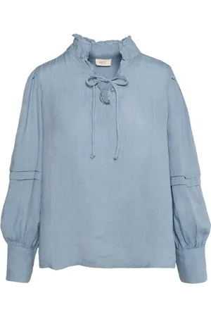 Hest Bluser & Skjorter, Dame, Blå, 2XL, Uld, Faded Denim Linnedbluse Stilfuld
